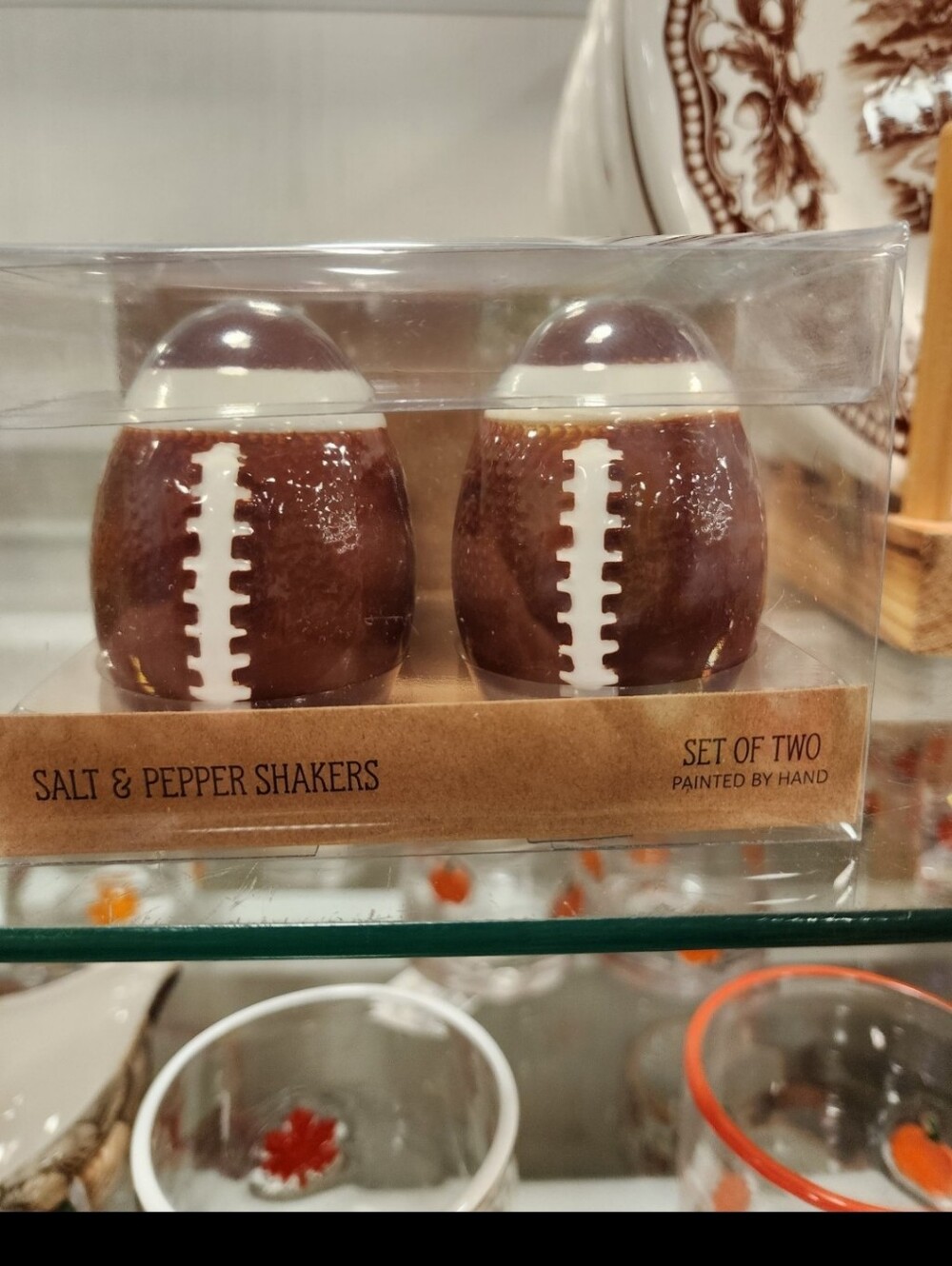 Boston Warehouse Brown & White Football Salt and Pepper Shaker Set